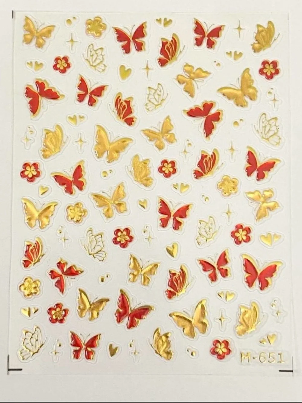 Butterfly Nail Decals - Red, Gold & Green Mix